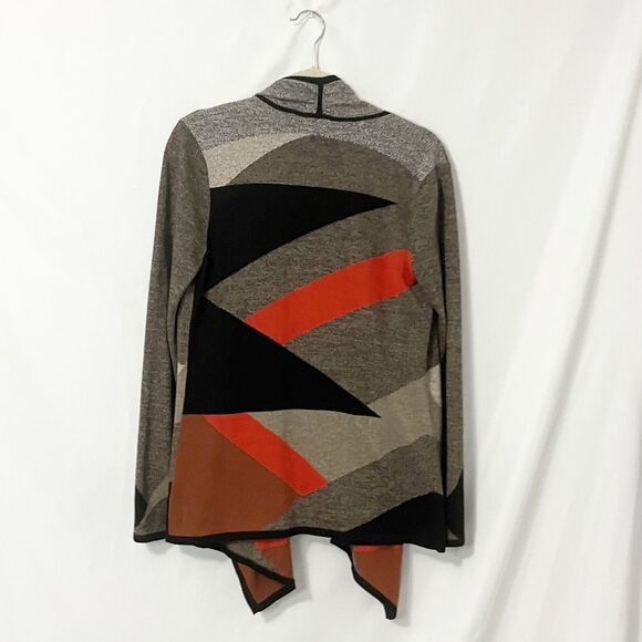 Tribal Asymmetric Open Front Geometric Cardigan Black Brown Orange Size S - Picture 2 of 6